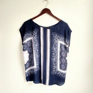 Cynthia Rowley small blue sheer print blouse